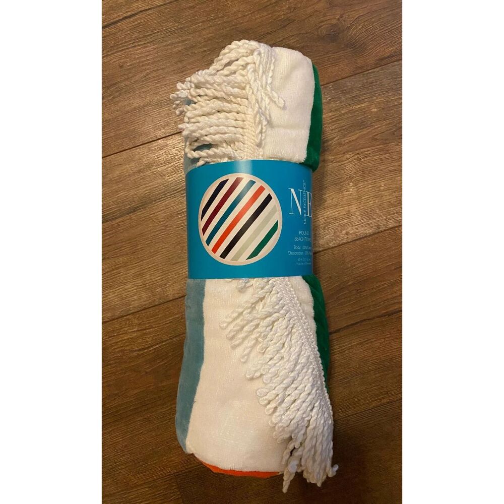 STRIPED ROUND Beach Towel Oversized Soft Absorbent LARGE with Fringe 60" NEW!!